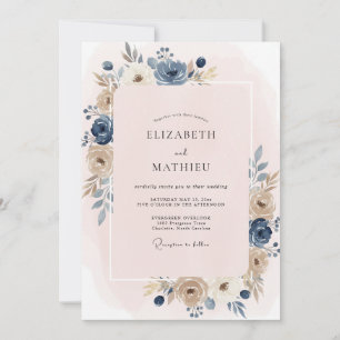 Stahl Champagner Blüten Hochzeit Einladung
