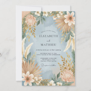 Stahl Champagner Pampas Eukalyptus Hochzeit Einladung