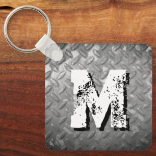Stahl-Diamantplatte benutzerdefiniertes Monogramm  Schlüsselanhänger