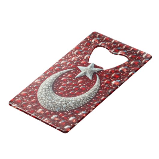 Stahl Flaschenöffner mit türkischen Farben (Vorderseite Schrägansicht)