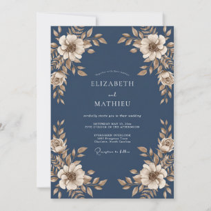 Stahl-gedämpfte blaue blättrige Hochzeit Einladung