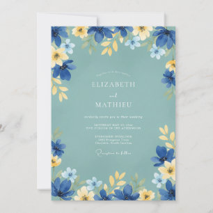 Stahl-Gold-Blüten-Hochzeit Einladung