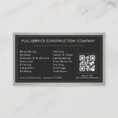 Stahl-Hausrenovierung Schwarzer QR-Code Visitenkarte (Rückseite)