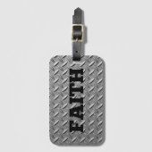 Stahl Hintergrund mit fett schwarzem Glaubenswort Gepäckanhänger (Vorderseite Vertikal)