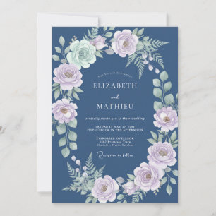Stahl-Lavendel-Ranunculus-Eukalyptus-Hochzeit Einladung