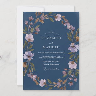 Stahl-Lila-Laub-Eukalyptus-Hochzeit Einladung