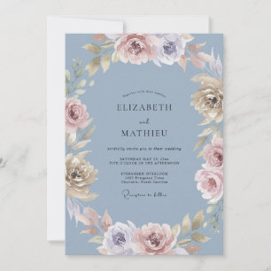 Stahl-Lila-Malven-Blüten-Hochzeit Einladung