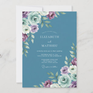 Stahl-Mauve-Blüten-Hochzeit Einladung