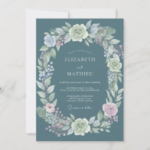 Stahl-Mauve-Wildblumen-Hochzeit Einladung