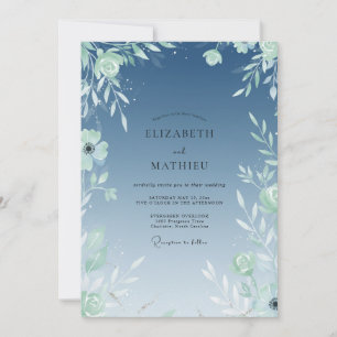 Stahl-Minz-Laub-Eukalyptus-Hochzeit Einladung