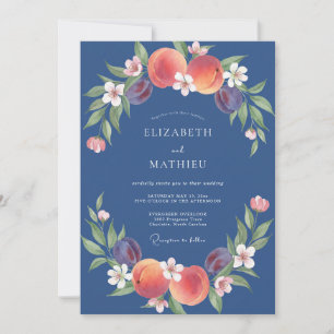 Stahl-Pfirsich-Frucht-Eukalyptus-Hochzeit Einladung