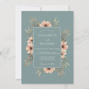 Stahl-Pfirsich-Laub-Eukalyptus-Hochzeit Einladung
