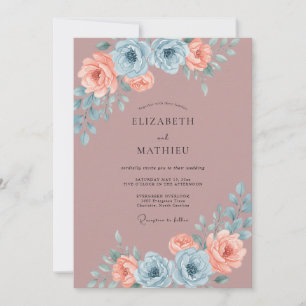 Stahl-Pfirsich-Ranunculus-Sage-Hochzeit Einladung
