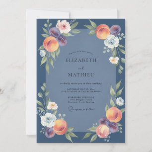 Stahl-Pfirsich-Wildblumen-Hochzeit Einladung