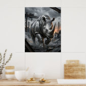 Stahl-Rhino-Ansturm Poster (Küche)