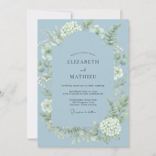 Stahl-Sage-Laub-Eukalyptus-Hochzeit Einladung