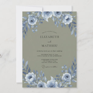 Stahl-Salbei-Ranunculus-Eukalyptus-Hochzeit Einladung