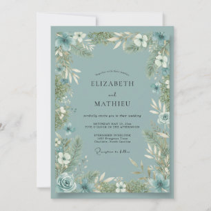 Stahl-Schiefer-Laub-Eukalyptus-Hochzeit Einladung