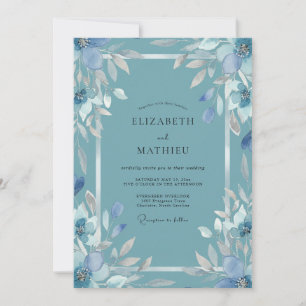 Stahl-Schieferblaue Blätterhochzeit Einladung
