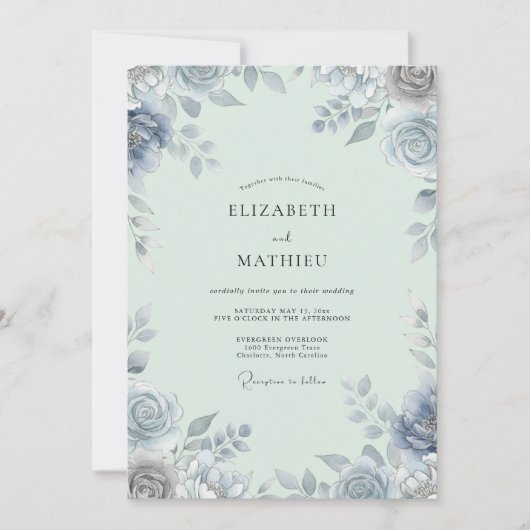 Stahl-Silber-Blatt-Hochzeit Einladung (Vorderseite)