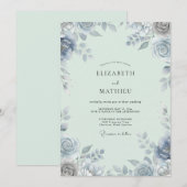 Stahl-Silber-Blatt-Hochzeit Einladung (Vorne/Hinten)