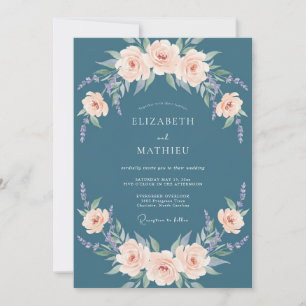 Stahl Staubige Pfirsich-Blüten-Hochzeit Einladung