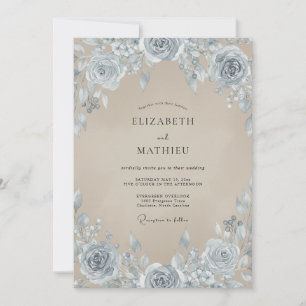 Stahl-Taupe-Rosen-Hochzeit Einladung