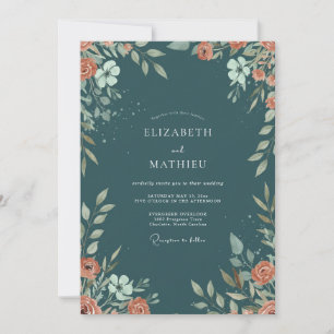 Stahl-Terrakotta-Laub Eukalyptus-Hochzeit Einladung