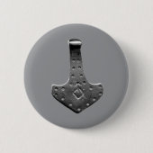 Stahl Thors Hammer grauer runder Knopf Button (Vorderseite)