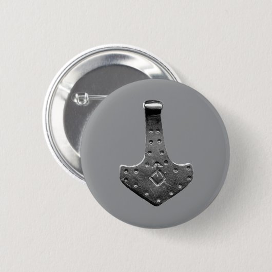 Stahl Thors Hammer grauer runder Knopf Button (Vorne & Hinten)
