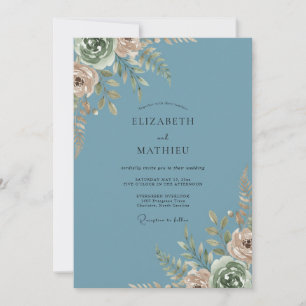 Stahl Vintage-Mauve-Ranunculus-Eukalyptus-Hochzeit Einladung