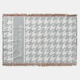 Stahlblau + Beige Houndstooth personalisiert Decke