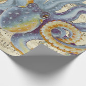 Stahlblau-Kraken-Musik-Kompass Geschenkpapier (Ecke)