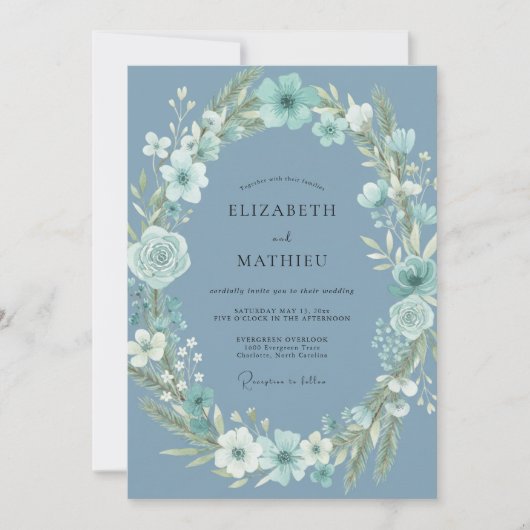 Stahlblaue Anemone Hochzeit Einladung (Vorderseite)
