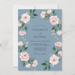 Stahlblaue Aquarell-Hochzeit Einladung