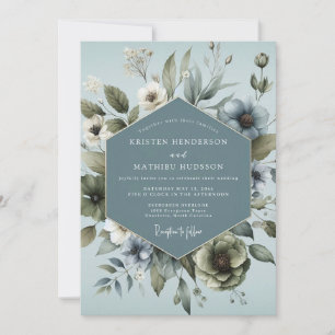 Stahlblaue Ätherische Anemone Hochzeit Einladung
