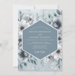 Stahlblaue Ätherische Flora-Hochzeit Einladung