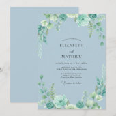 Stahlblaue Blatt-Hochzeit Einladung (Vorne/Hinten)