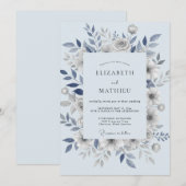Stahlblaue Blätterhochzeit Einladung (Vorne/Hinten)