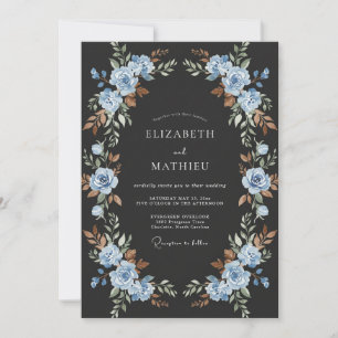 Stahlblaue botanische Aquarell-Hochzeit Einladung