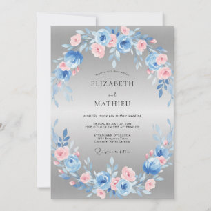 Stahlblaue Brautschleier-Hochzeit Einladung