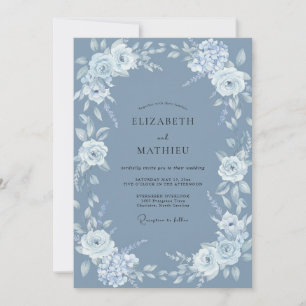 Stahlblaue Elegante Florale Hochzeit Einladung