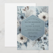 Stahlblaue Frostige Blütenhochzeit Einladung (Vorne/Hinten)