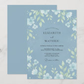 Stahlblaue Hochzeit mit Blättern Einladung (Vorne/Hinten)