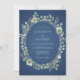 Stahlblaue Kranzhochzeit Einladung