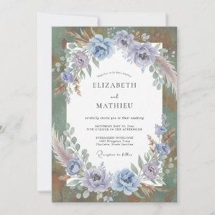 Stahlblaue Pampas-Eukalyptus-Hochzeit Einladung