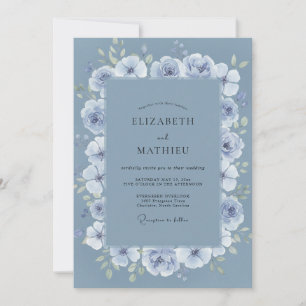 Stahlblaue Periwinkle-Pfingstrose Hochzeit Einladung