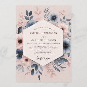 Stahlblaue Poetische Anemone Hochzeit Einladung