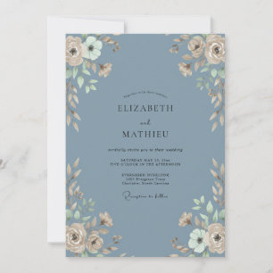 Stahlblaue Ranunculus-Eukalyptus-Hochzeit Einladung