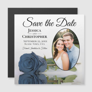 Stahlblaue Rosen-Hochzeit Save The Date Foto Magne Magnetkarte